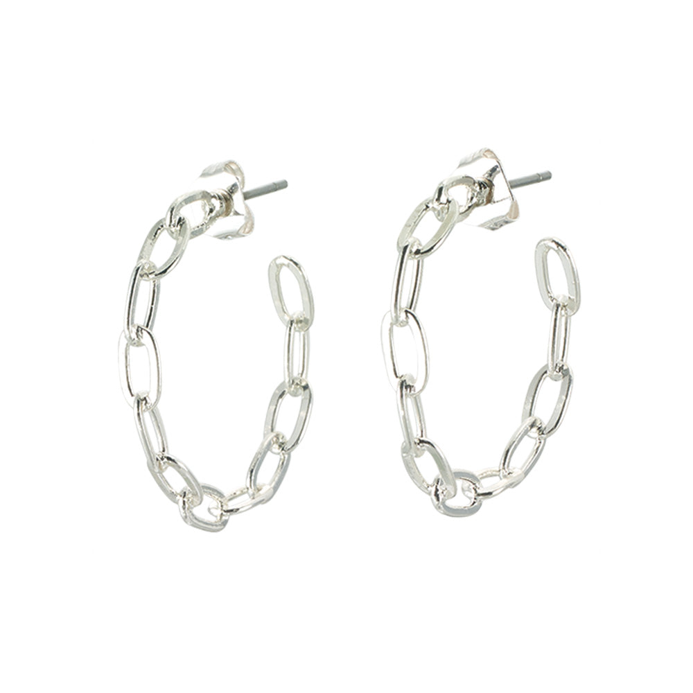 Silver Paperclip Chain Hoop Earrings