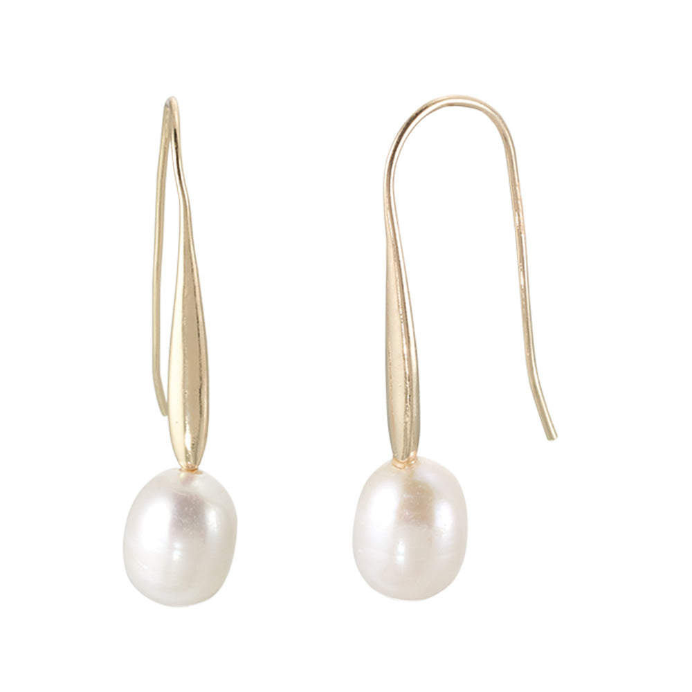 Fresh Water Pearl Modern Flat Wire Threader Earrings