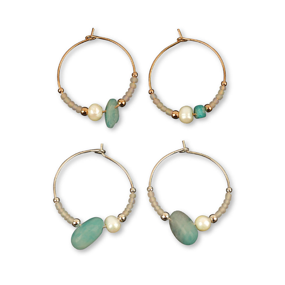 Stone Chip, Pearl &amp; Seed Bead Hoop Earrings - Viva life Jewellery