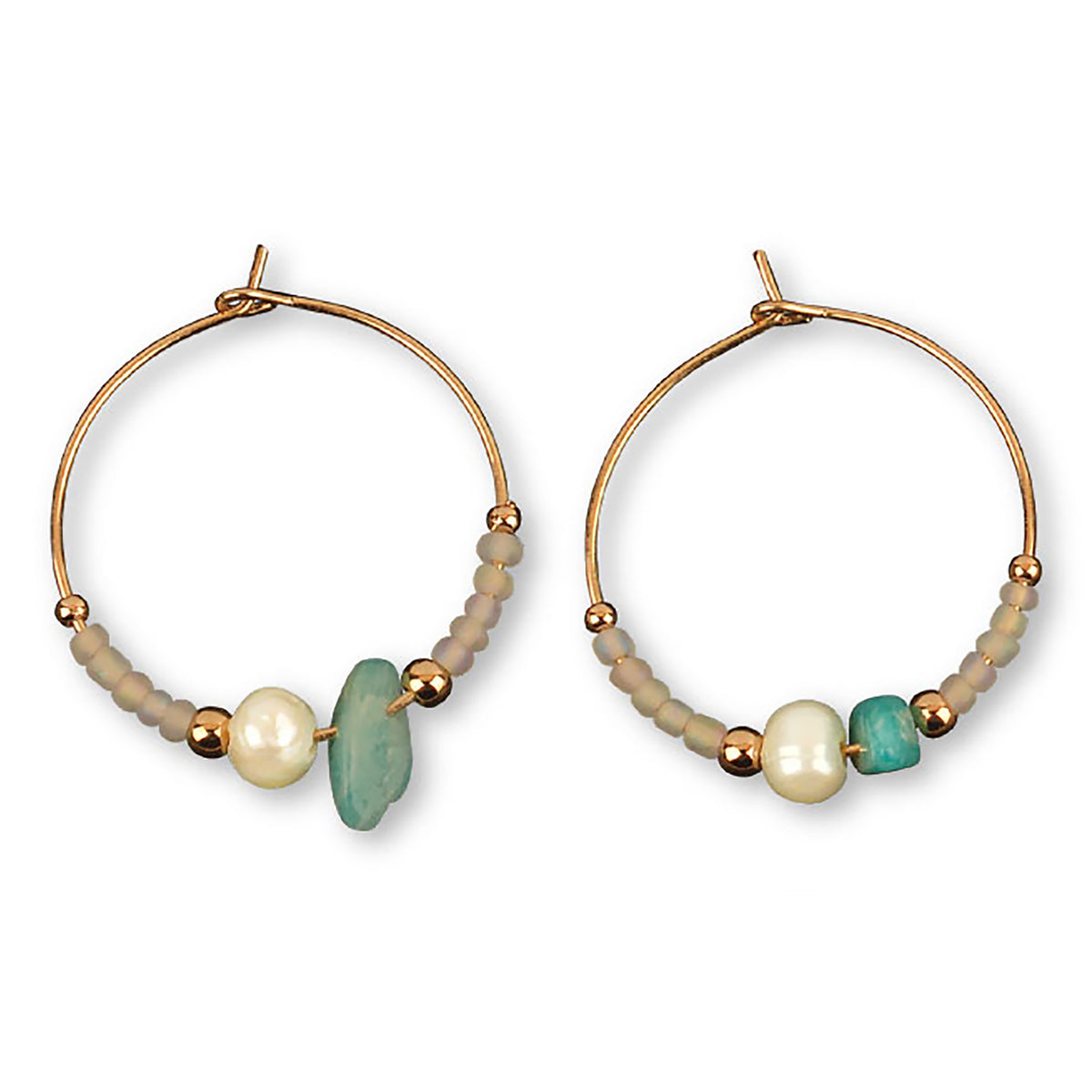 Stone Chip, Pearl &amp; Seed Bead Hoop Earrings - Viva life Jewellery