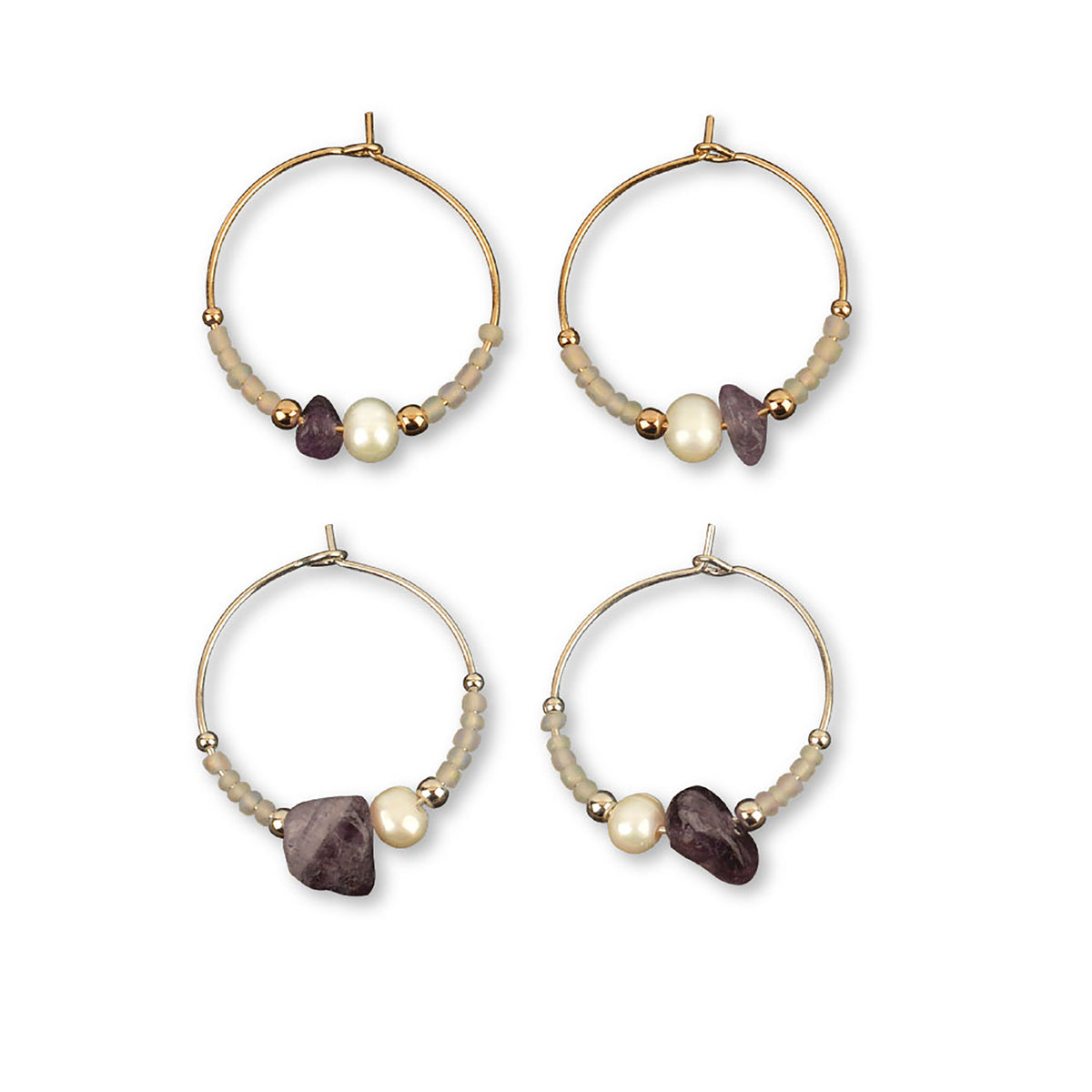Stone Chip, Pearl &amp; Seed Bead Hoop Earrings - Viva life Jewellery