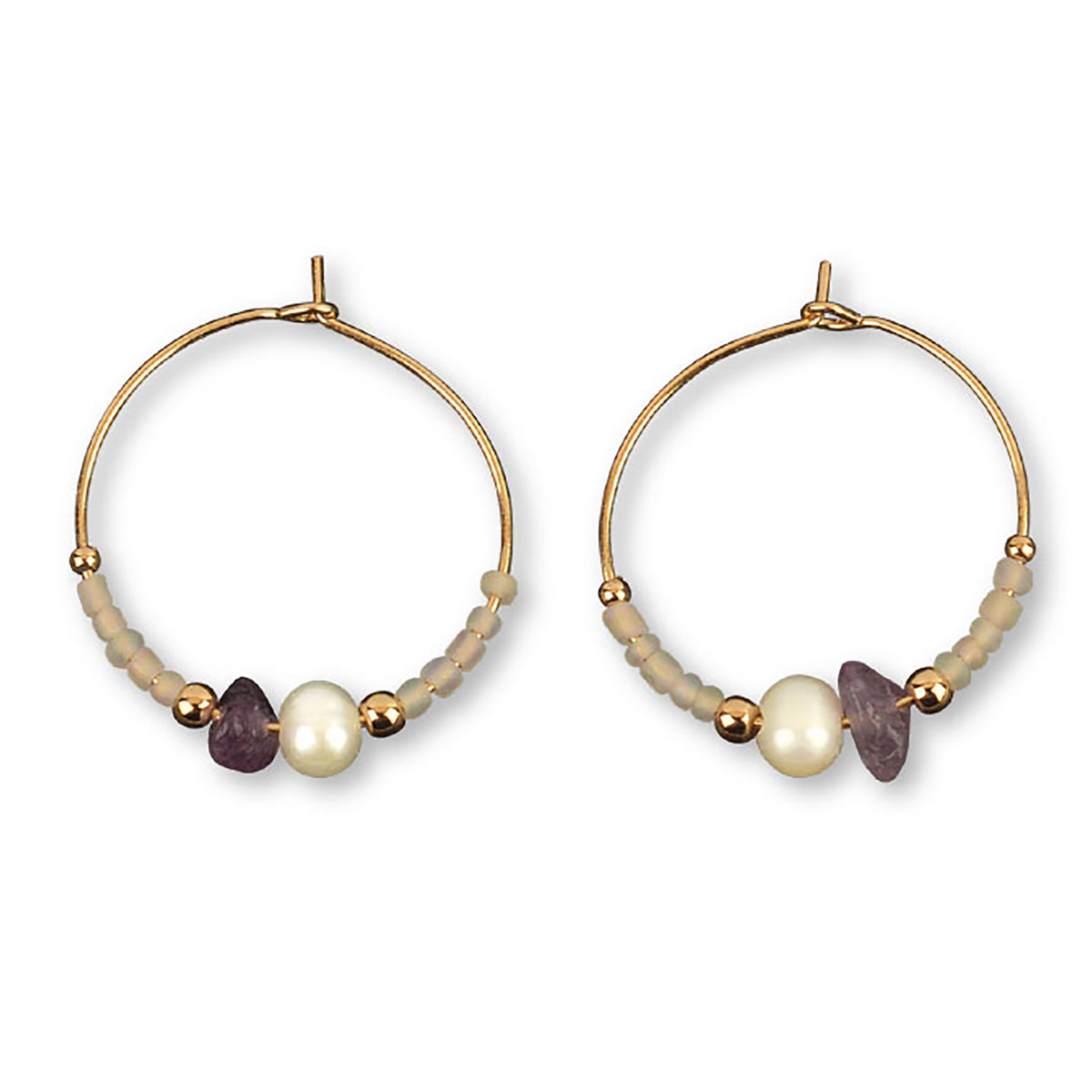 Stone Chip, Pearl &amp; Seed Bead Hoop Earrings - Viva life Jewellery