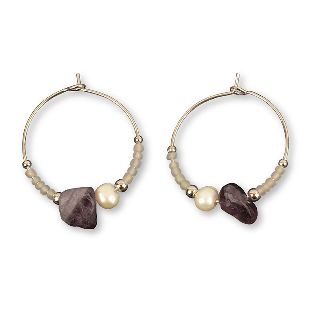 Stone Chip, Pearl &amp; Seed Bead Hoop Earrings - Viva life Jewellery
