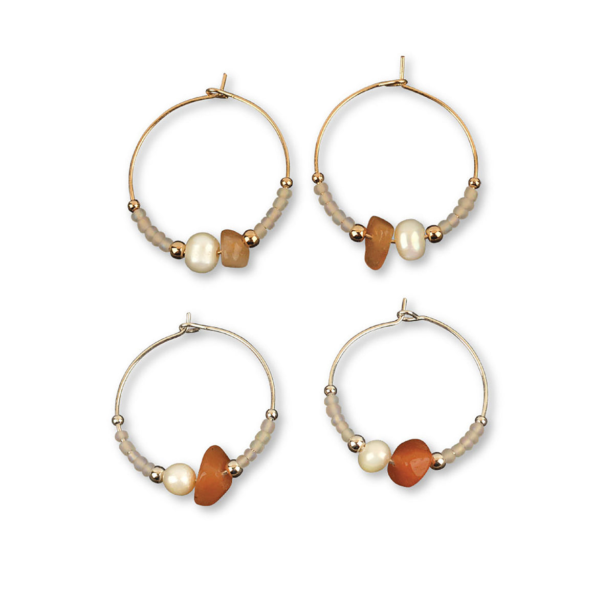 Stone Chip, Pearl &amp; Seed Bead Hoop Earrings - Viva life Jewellery
