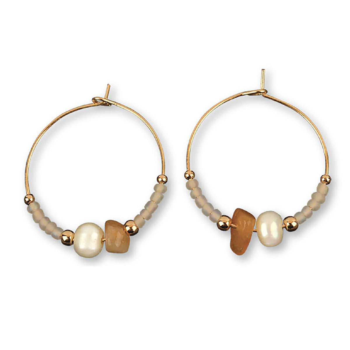 Stone Chip, Pearl &amp; Seed Bead Hoop Earrings - Viva life Jewellery
