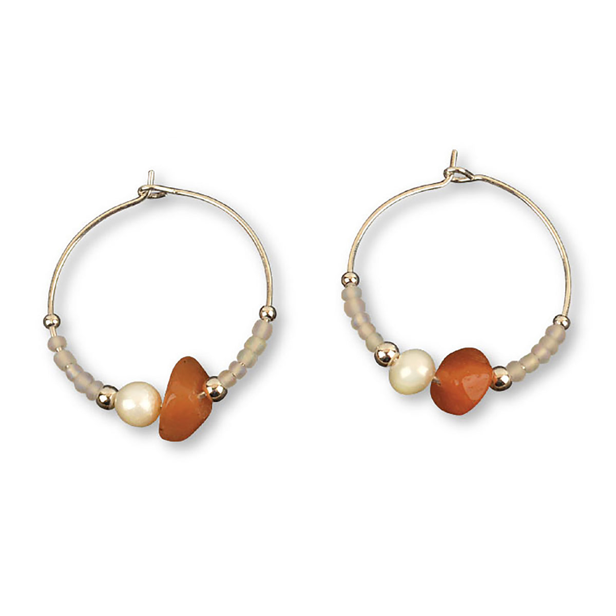 Stone Chip, Pearl &amp; Seed Bead Hoop Earrings - Viva life Jewellery