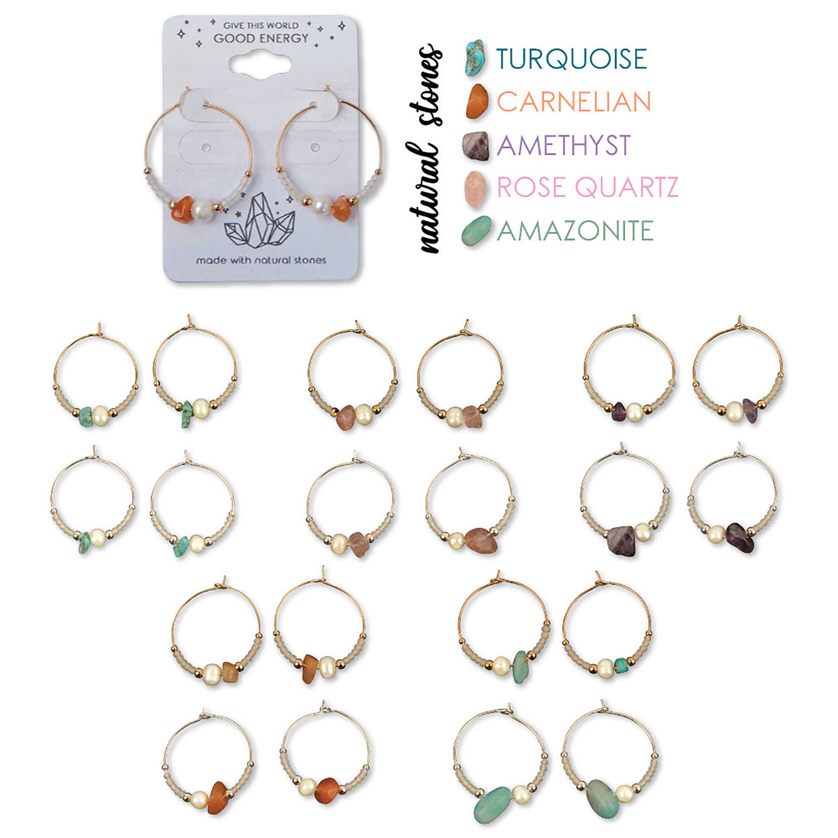 Stone Chip, Pearl &amp; Seed Bead Hoop Earrings - Viva life Jewellery
