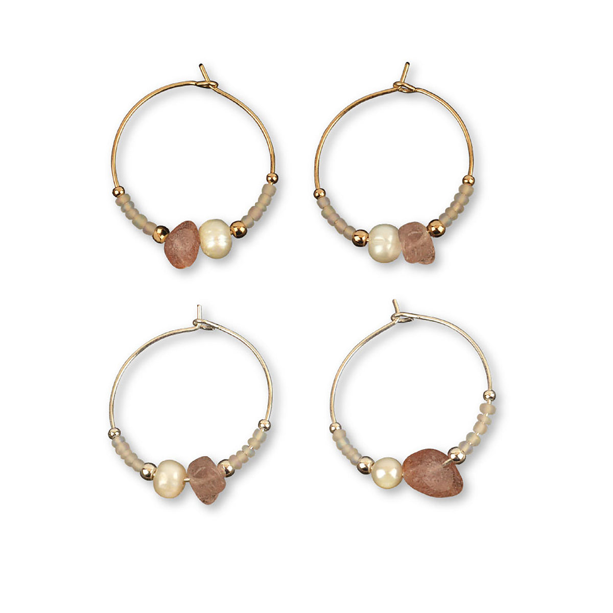 Stone Chip, Pearl &amp; Seed Bead Hoop Earrings - Viva life Jewellery