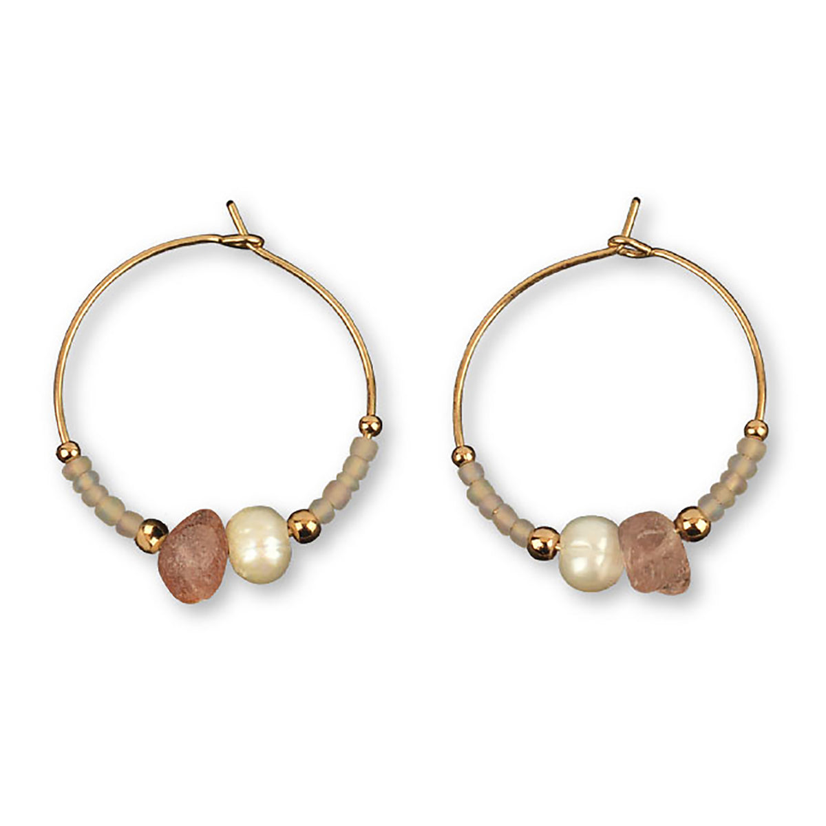 Stone Chip, Pearl &amp; Seed Bead Hoop Earrings - Viva life Jewellery