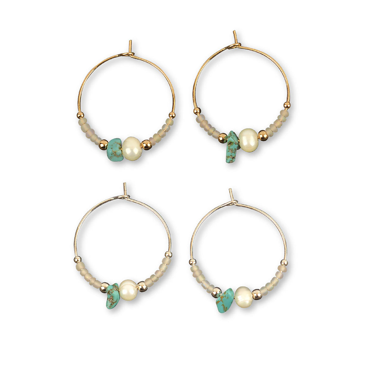 Stone Chip, Pearl &amp; Seed Bead Hoop Earrings - Viva life Jewellery