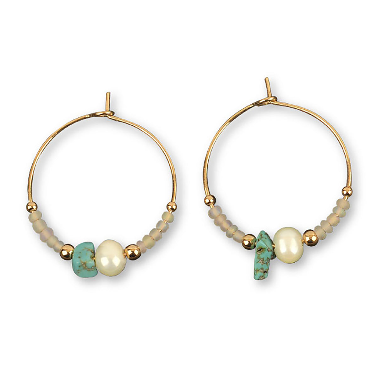 Stone Chip, Pearl &amp; Seed Bead Hoop Earrings - Viva life Jewellery