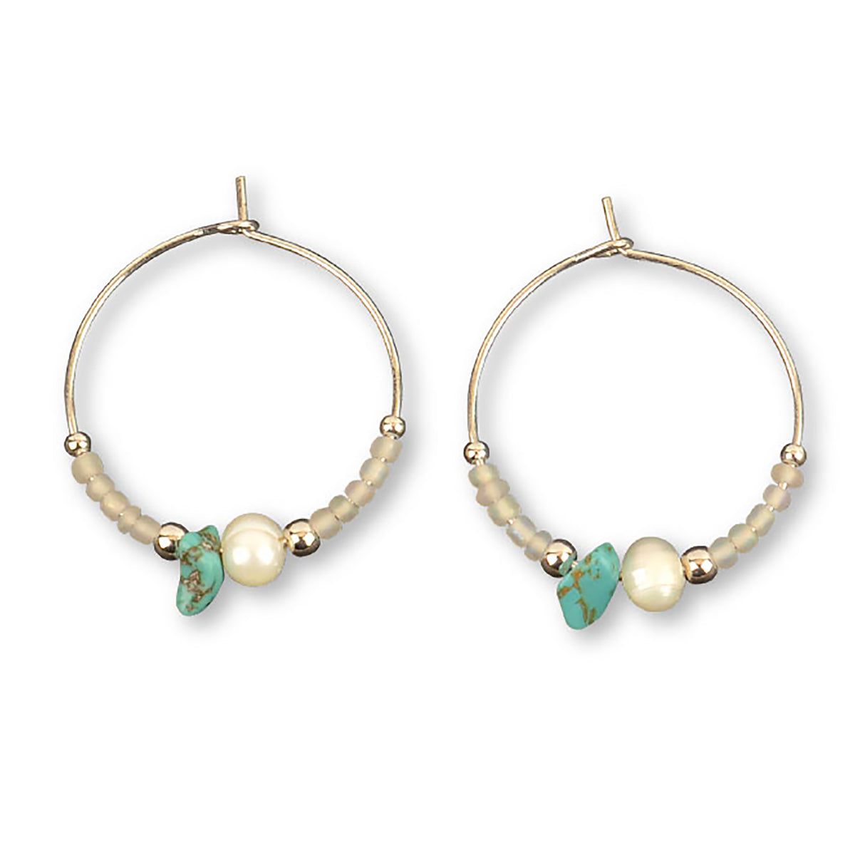 Stone Chip, Pearl &amp; Seed Bead Hoop Earrings - Viva life Jewellery