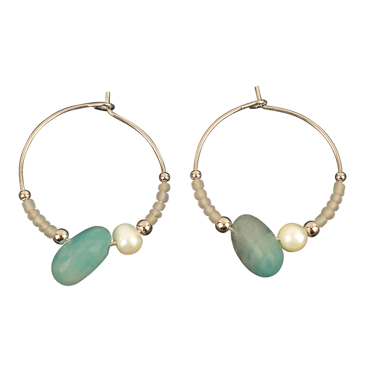 Stone Chip, Pearl &amp; Seed Bead Hoop Earrings - Viva life Jewellery