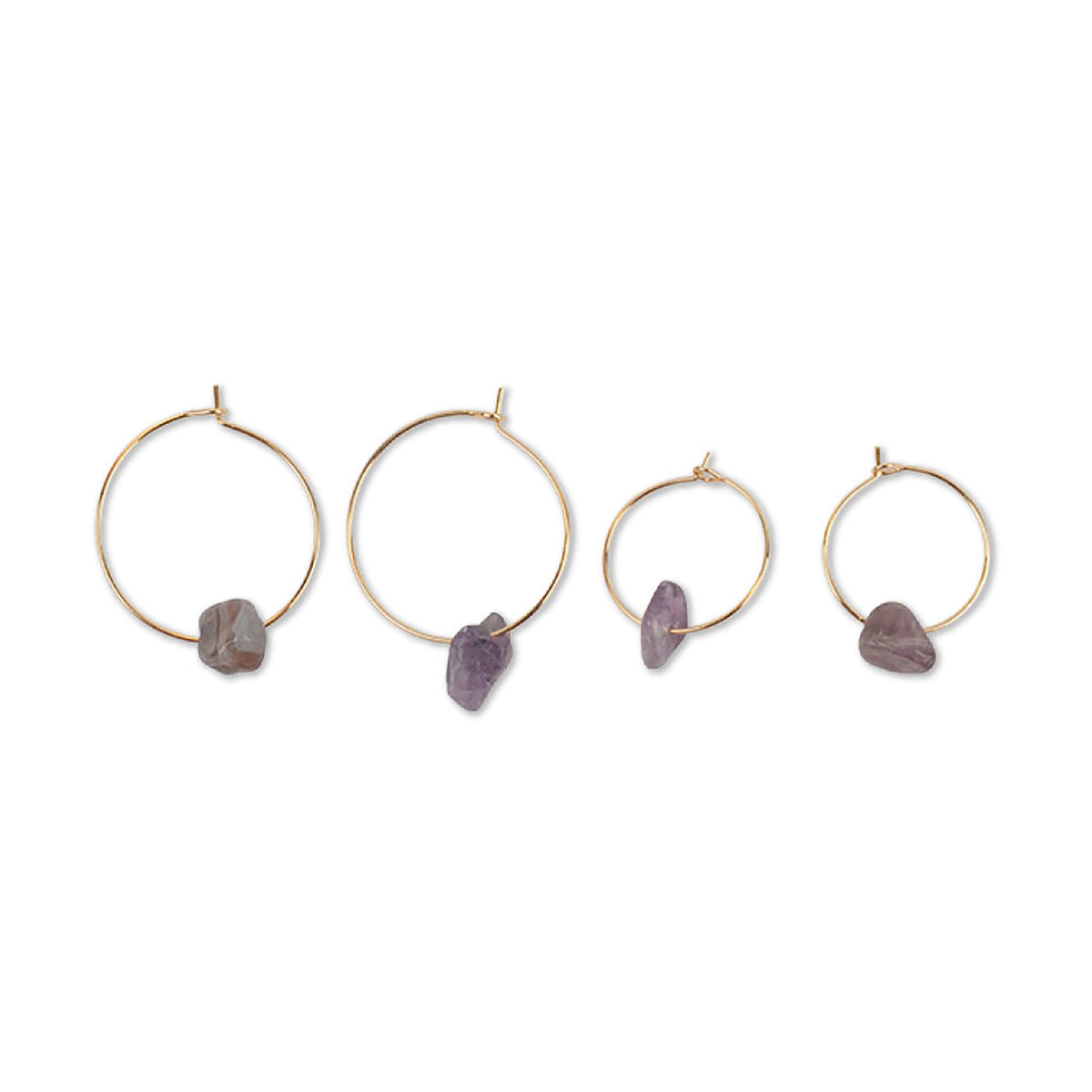 Gold Hoop Stone Chip Earrings Pair - Viva life Jewellery