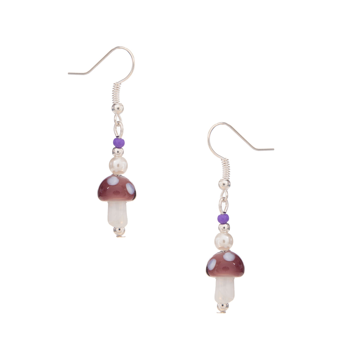 Colorful Seed Bead Pearl Glass Mushroom Earrings