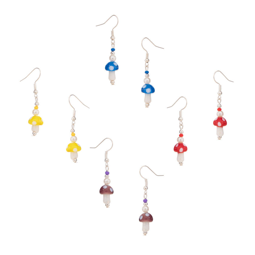 Colorful Seed Bead Pearl Glass Mushroom Earrings
