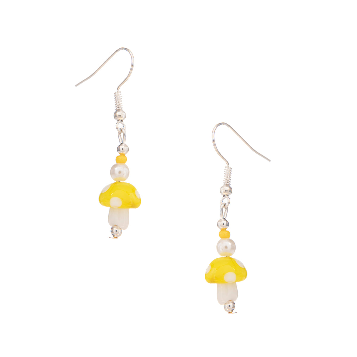 Colorful Seed Bead Pearl Glass Mushroom Earrings