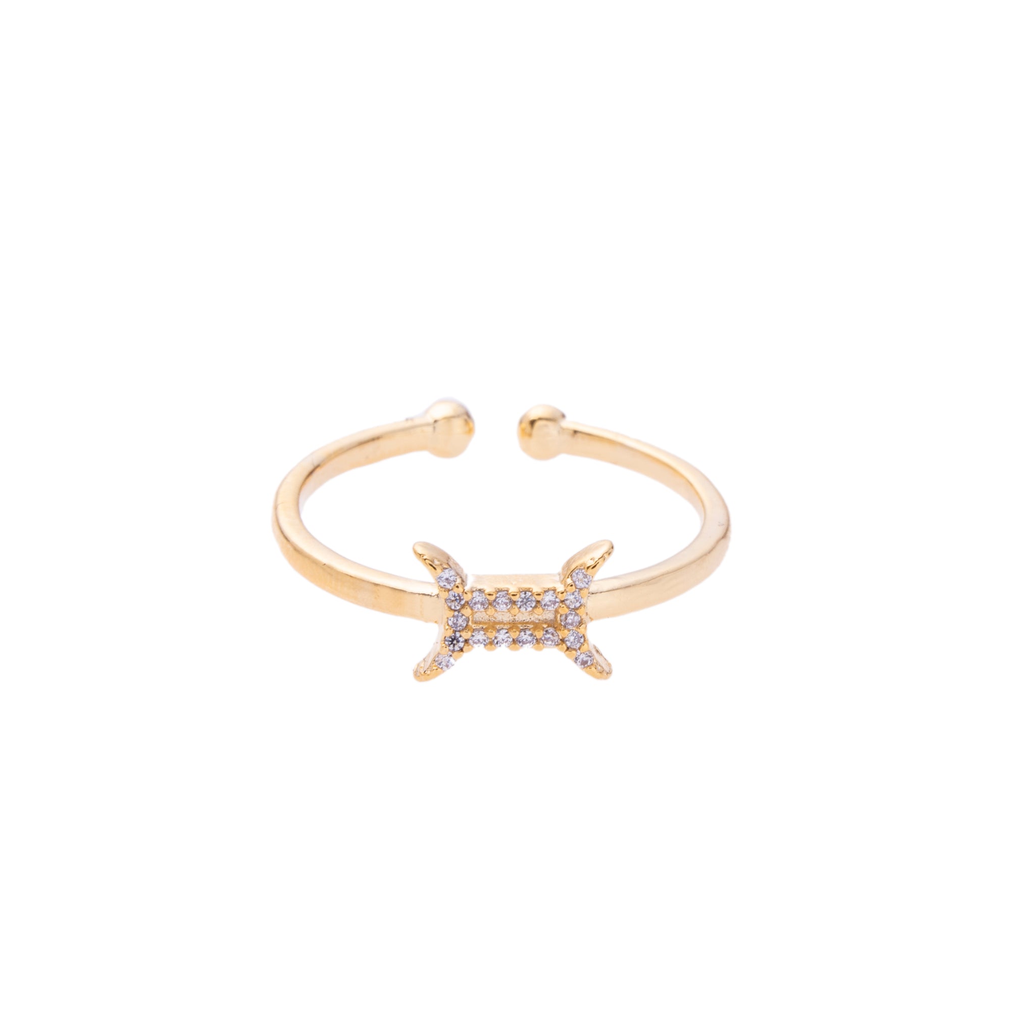 Gold Zodiac Symbol Pave Adjustable Crystal Ring