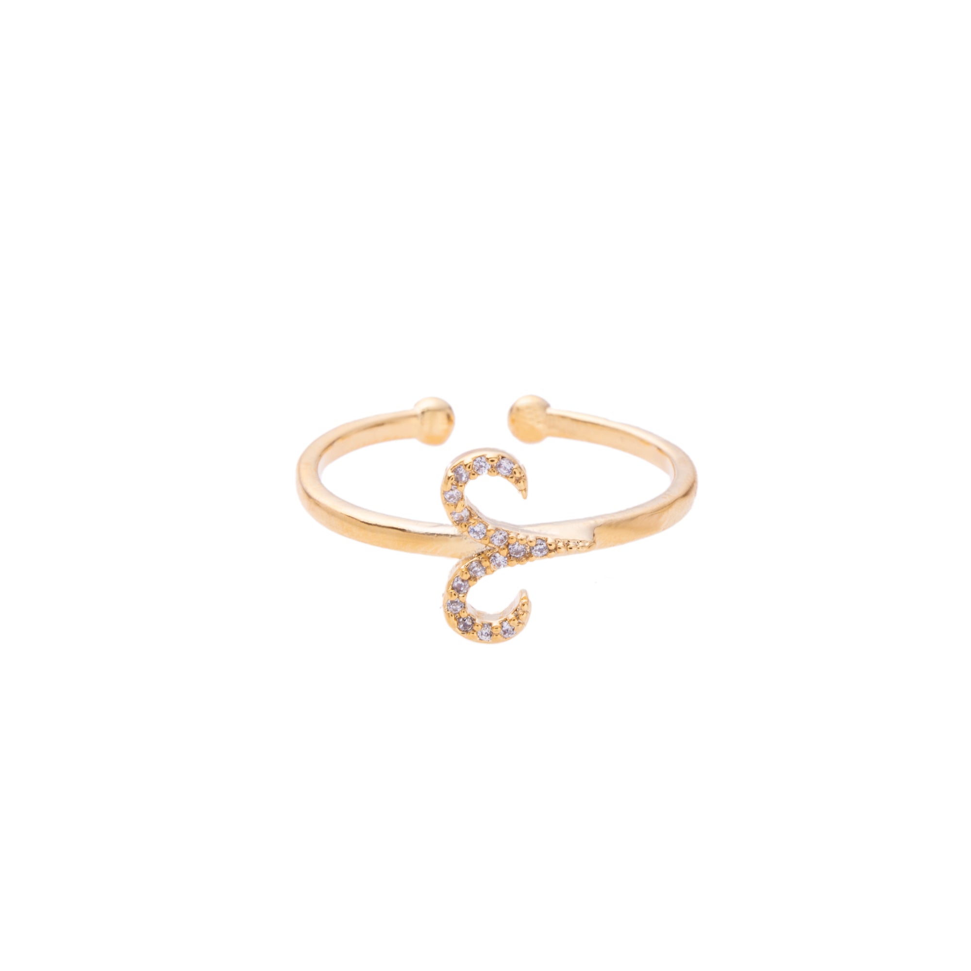 Gold Zodiac Symbol Pave Adjustable Crystal Ring