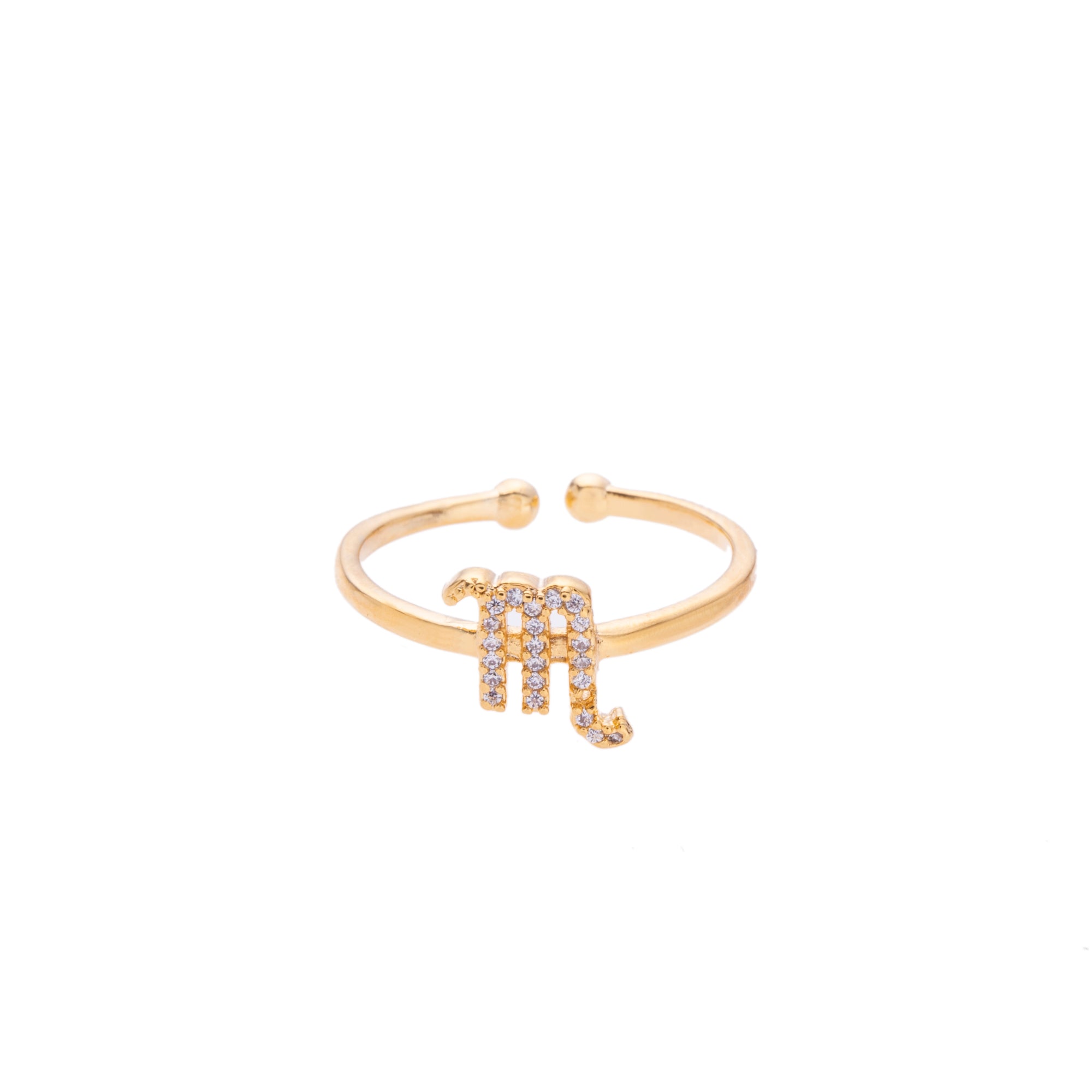Gold Zodiac Symbol Pave Adjustable Crystal Ring