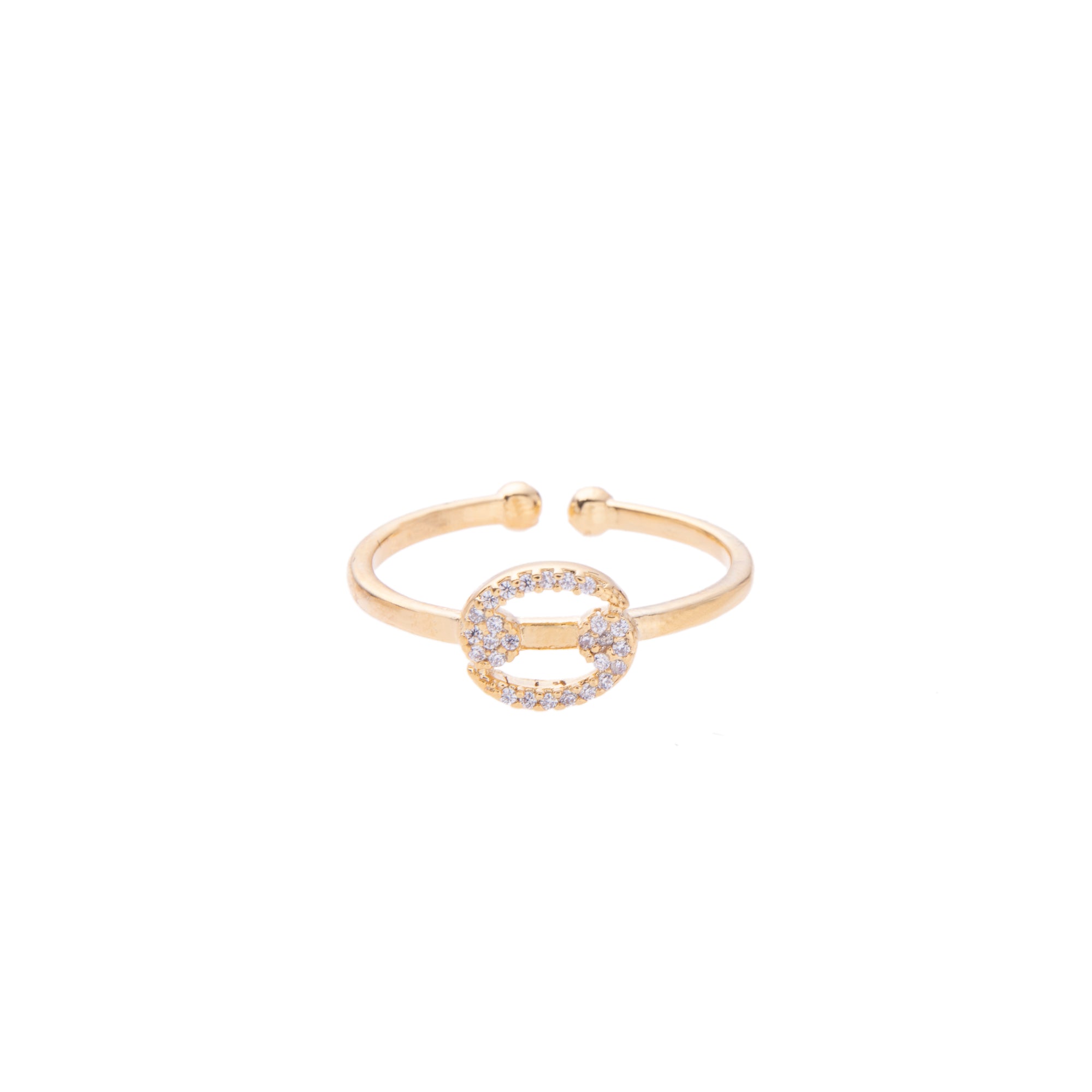 Gold Zodiac Symbol Pave Adjustable Crystal Ring
