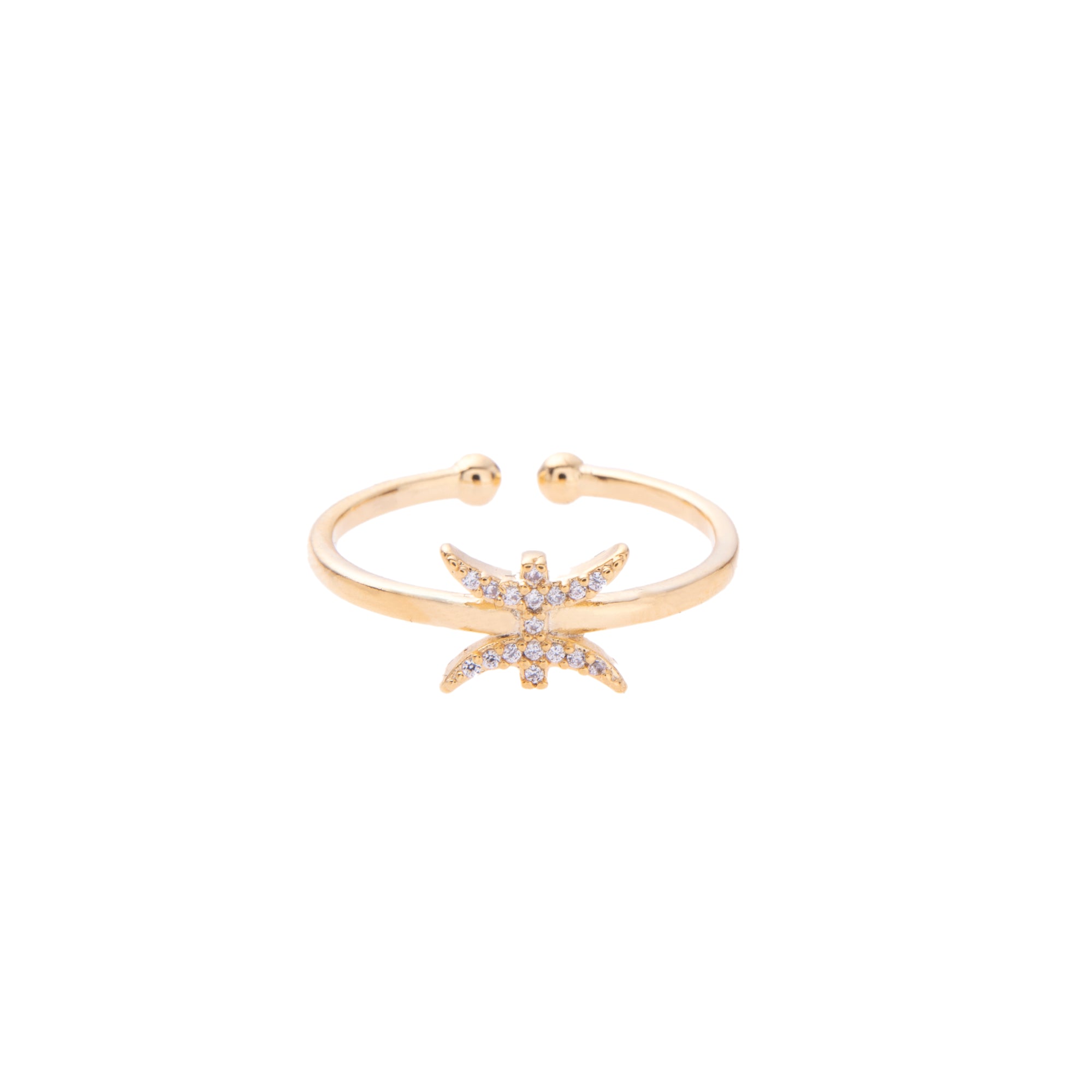 Gold Zodiac Symbol Pave Adjustable Crystal Ring