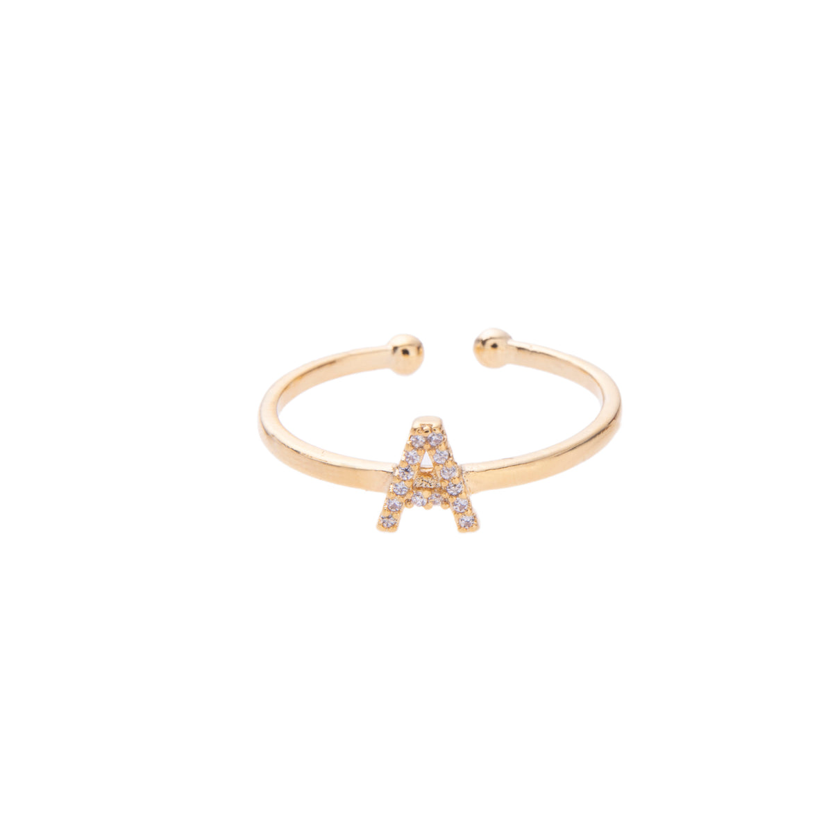 Gold Crystal Initial Pave Adjustable Ring