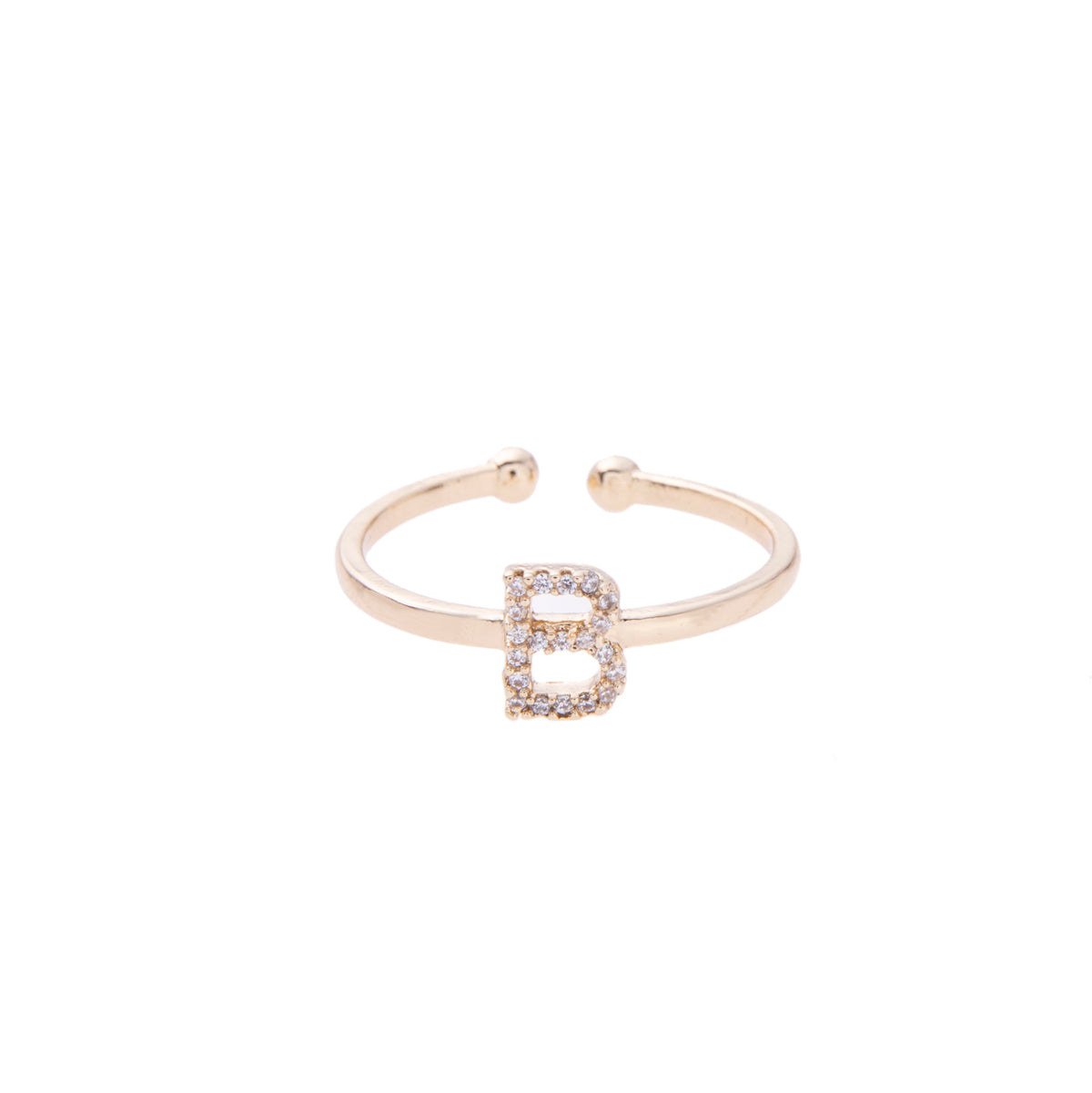 Gold Crystal Initial Pave Adjustable Ring