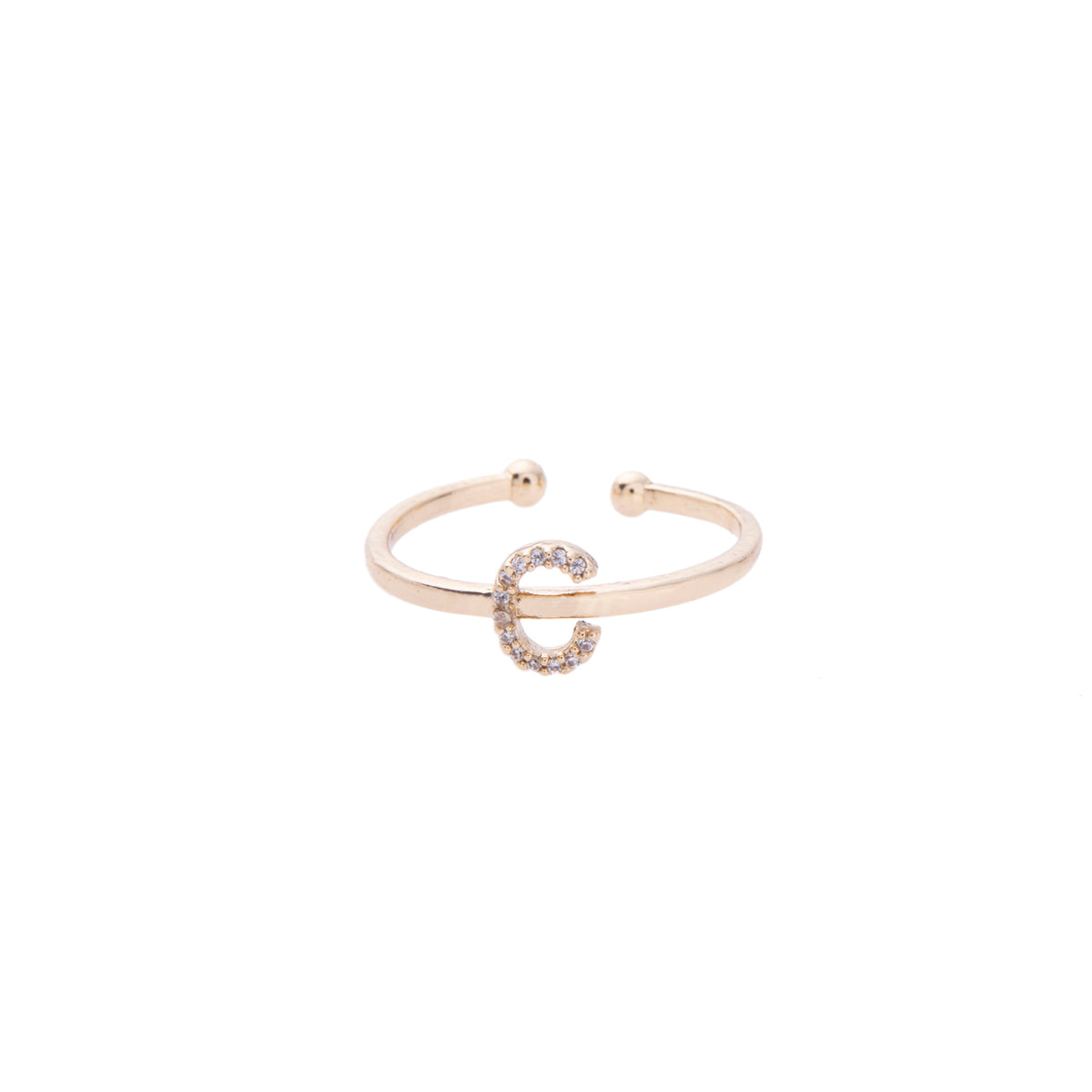 Gold Crystal Initial Pave Adjustable Ring