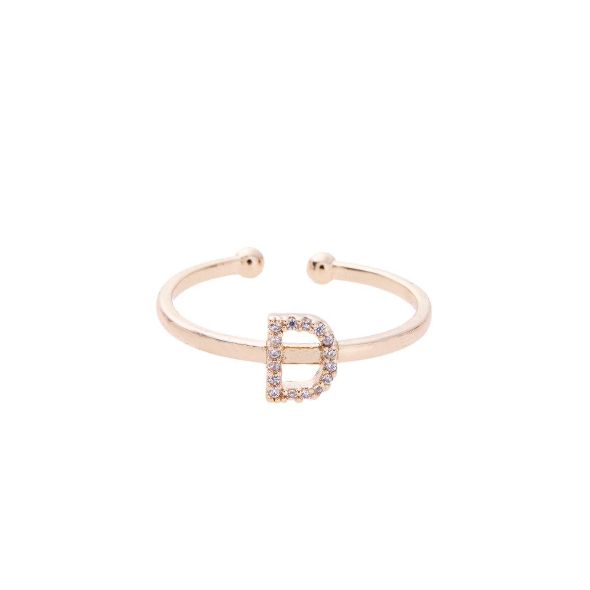 Gold Crystal Initial Pave Adjustable Ring