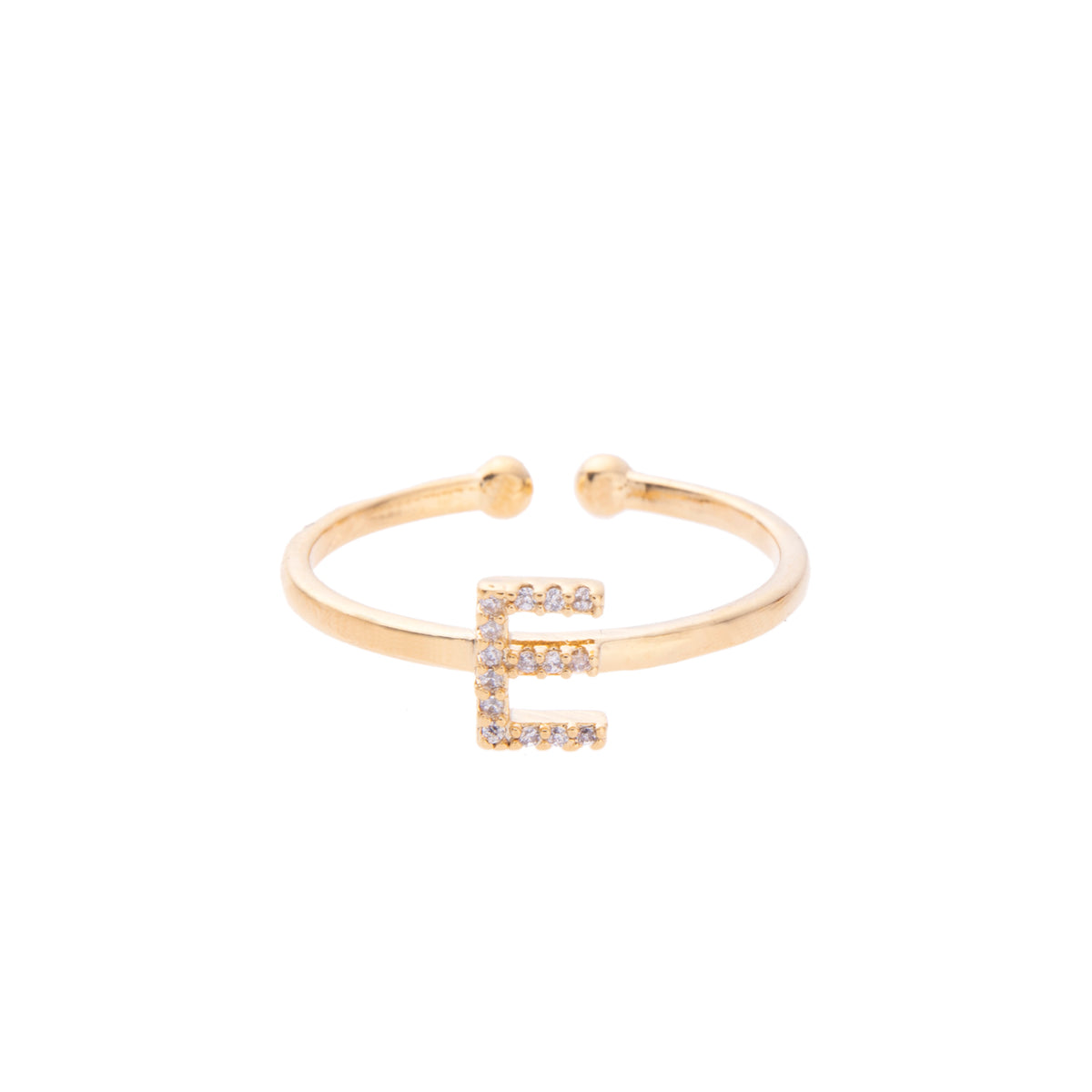 Gold Crystal Initial Pave Adjustable Ring