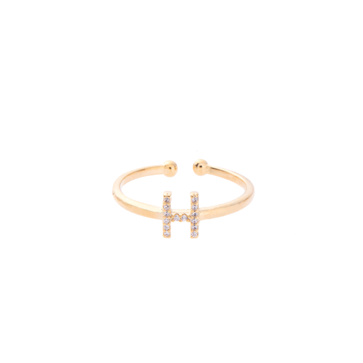 Gold Crystal Initial Pave Adjustable Ring
