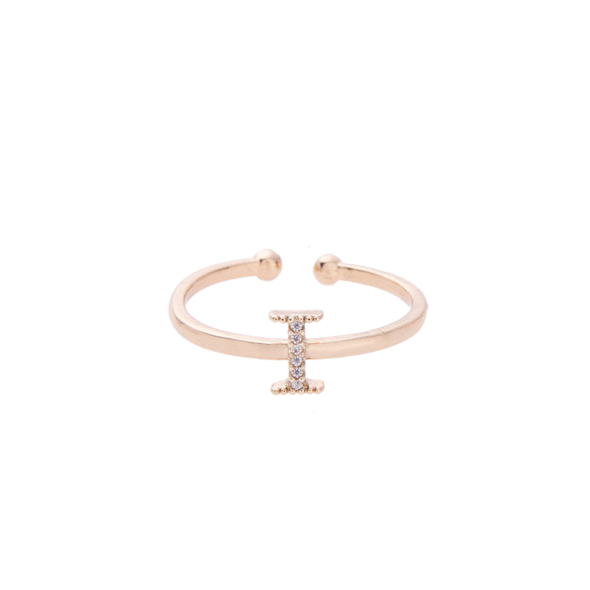 Gold Crystal Initial Pave Adjustable Ring