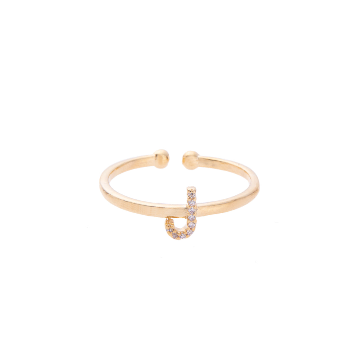 Gold Crystal Initial Pave Adjustable Ring