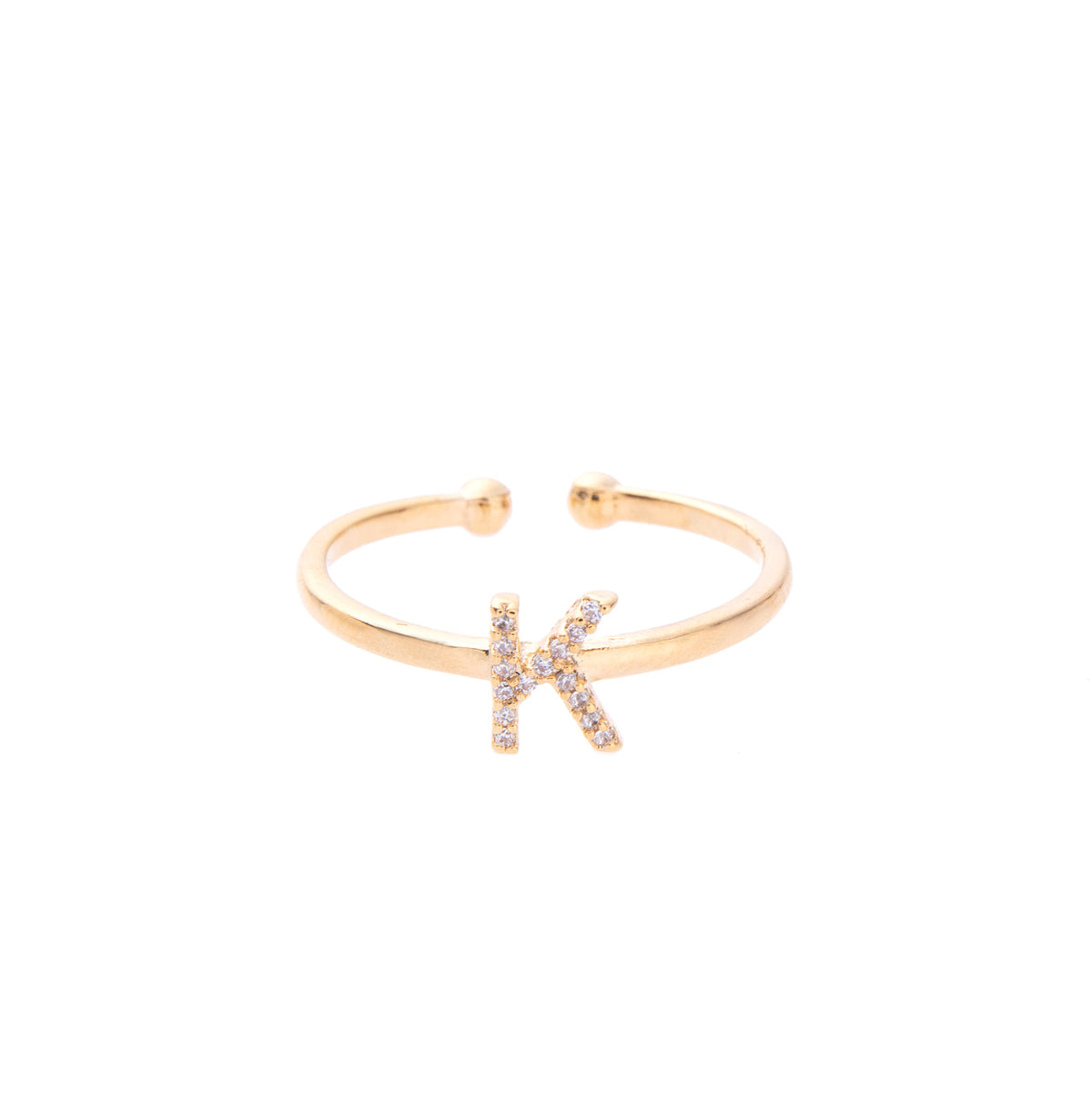 Gold Crystal Initial Pave Adjustable Ring