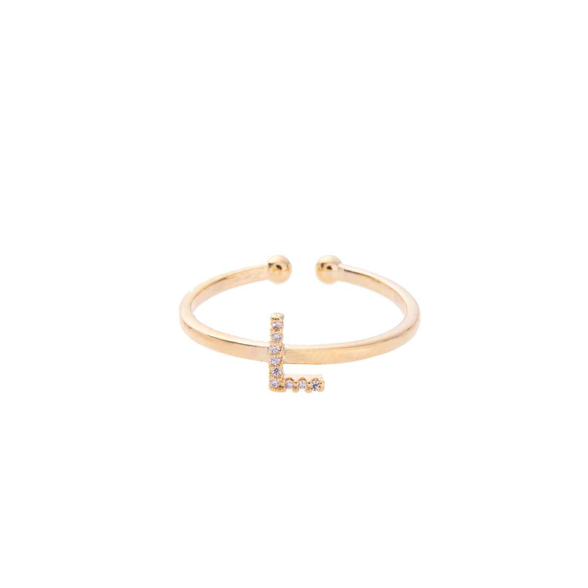 Gold Crystal Initial Pave Adjustable Ring