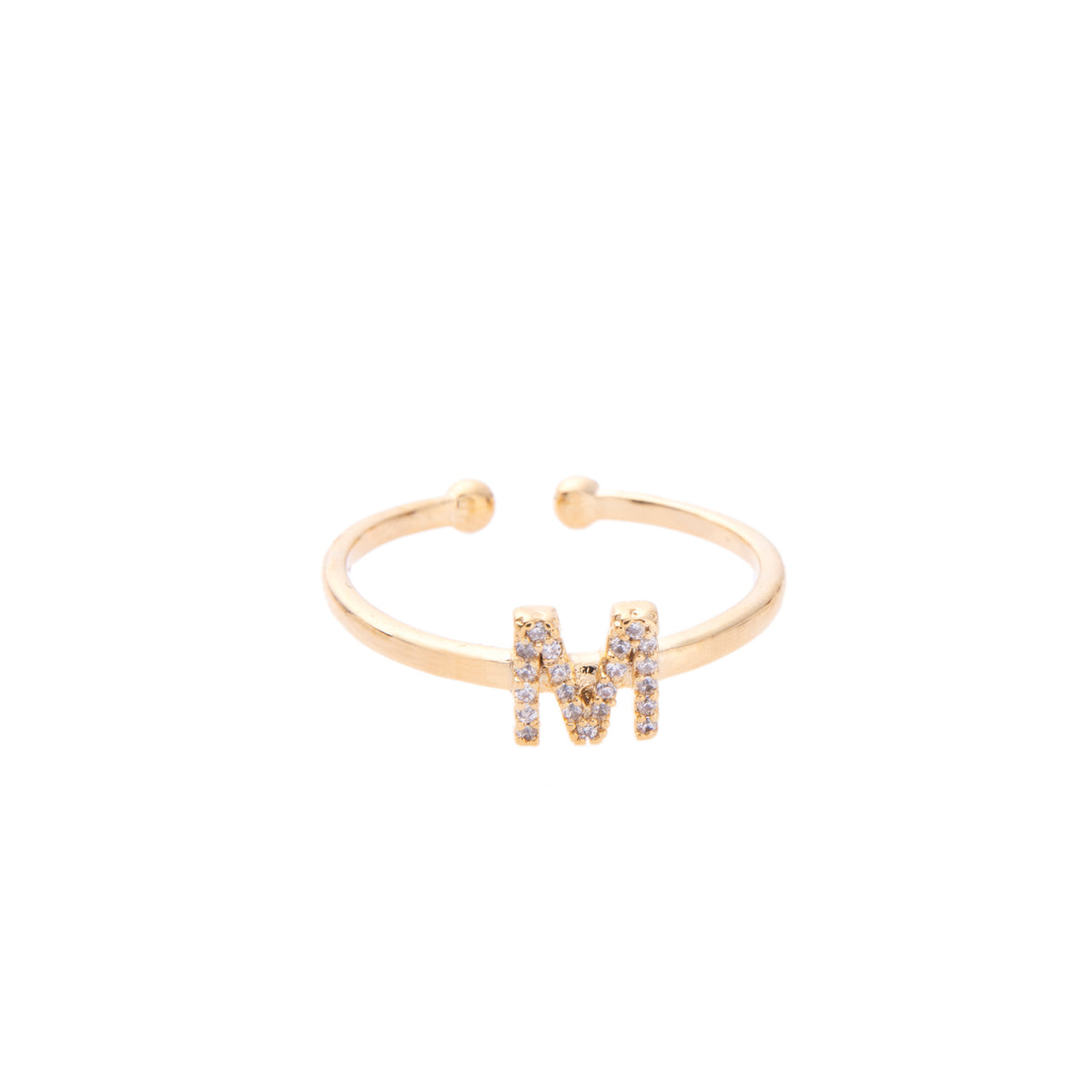 Gold Crystal Initial Pave Adjustable Ring