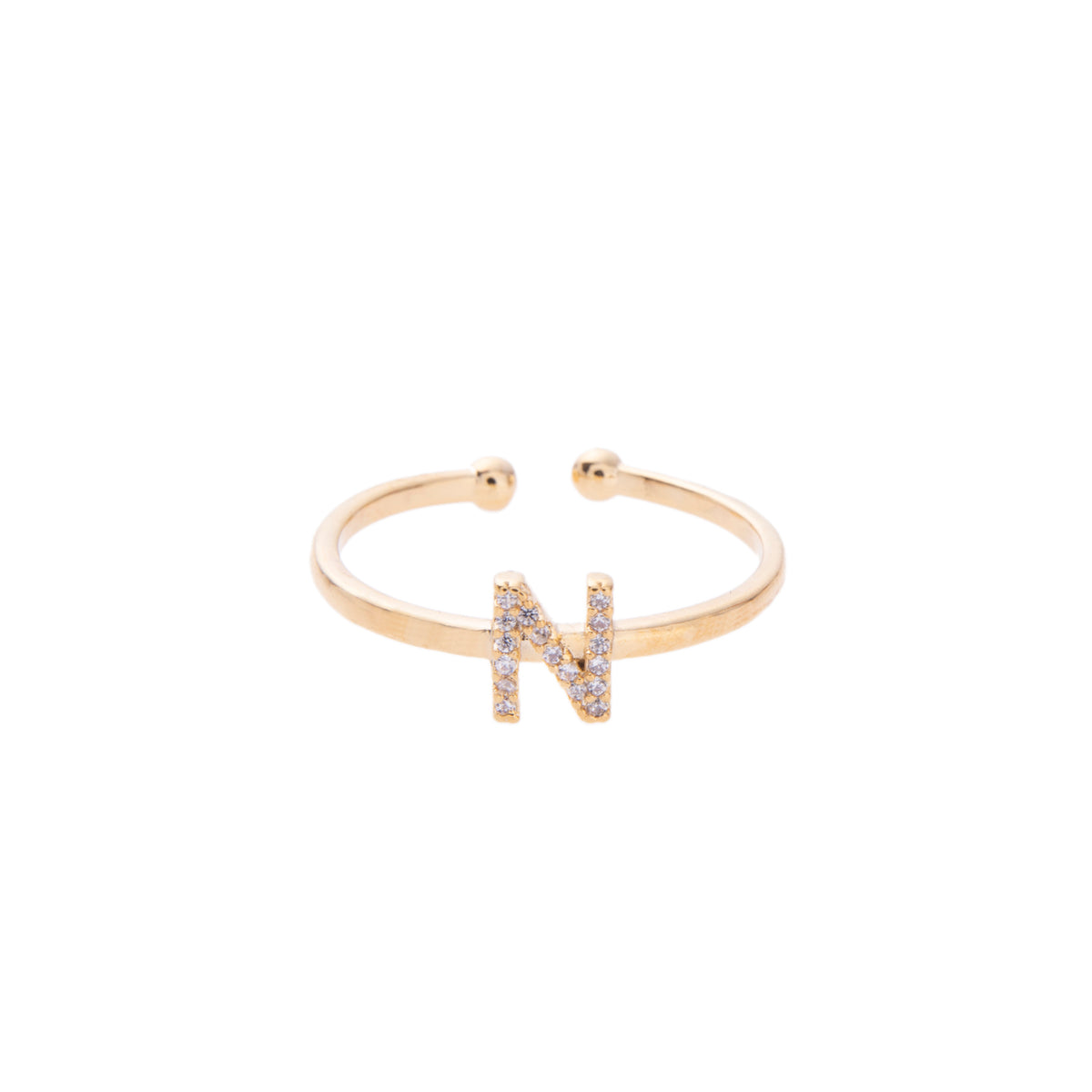 Gold Crystal Initial Pave Adjustable Ring