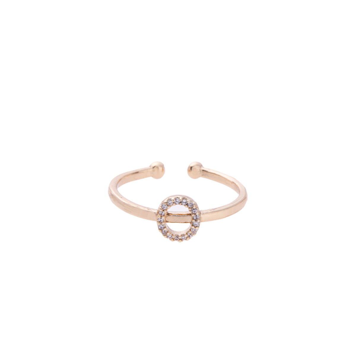 Gold Crystal Initial Pave Adjustable Ring