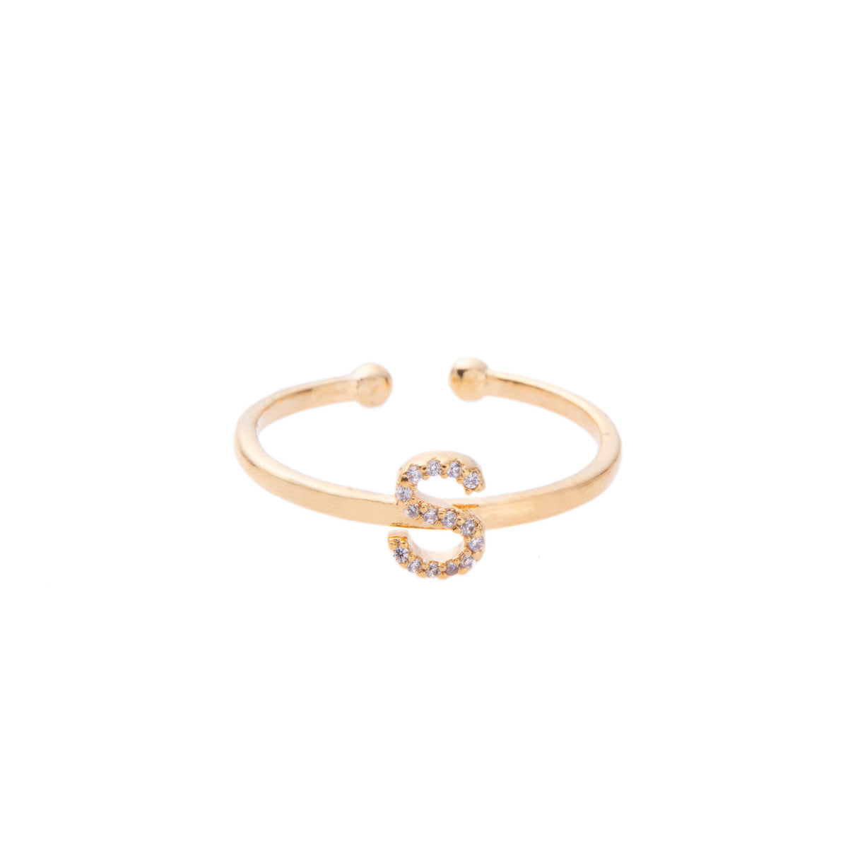 Gold Crystal Initial Pave Adjustable Ring