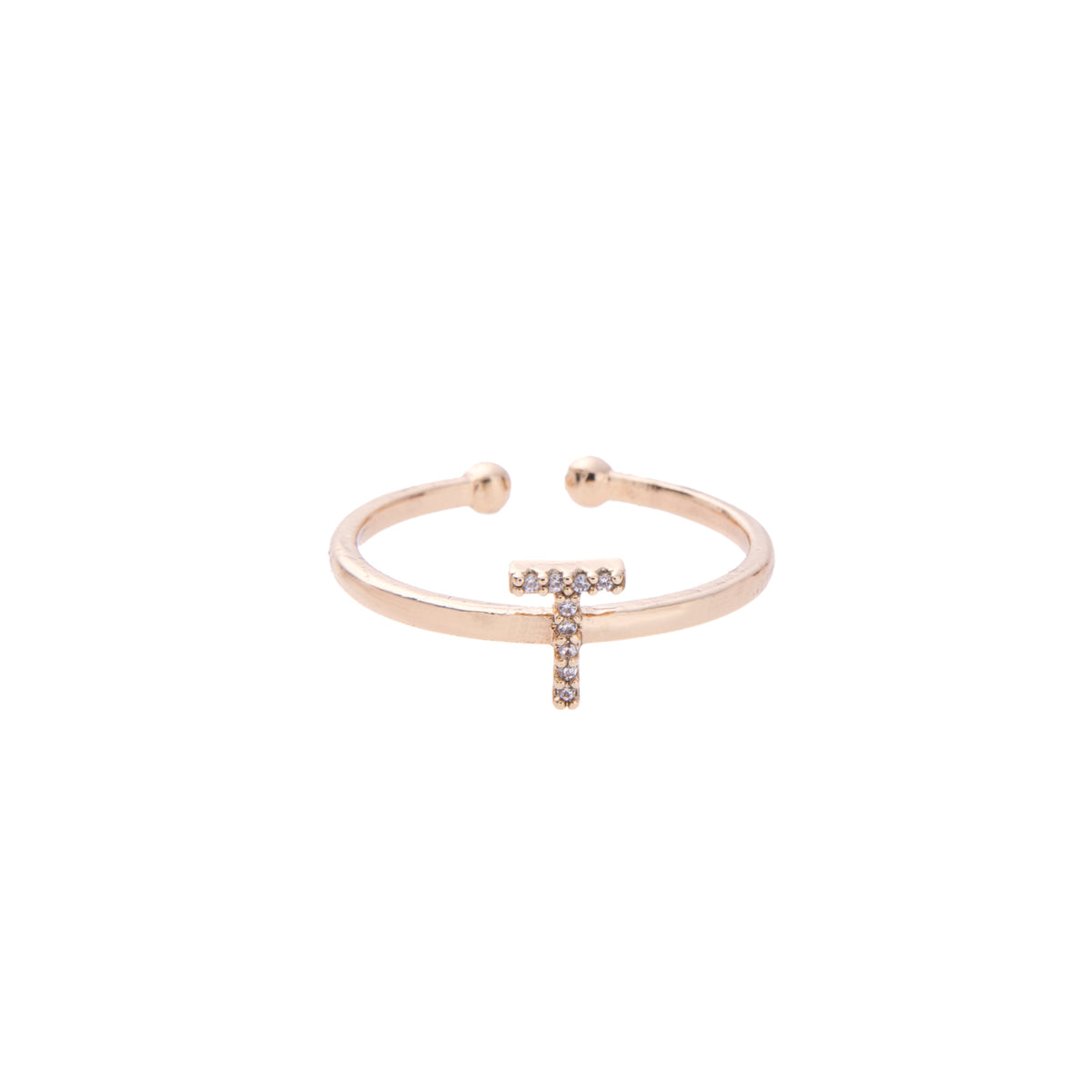 Gold Crystal Initial Pave Adjustable Ring