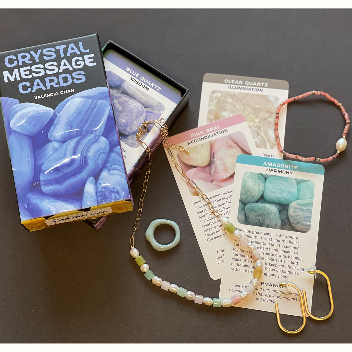 Gold Link Square Natural Stone &amp; Fresh Water Pearl Necklace