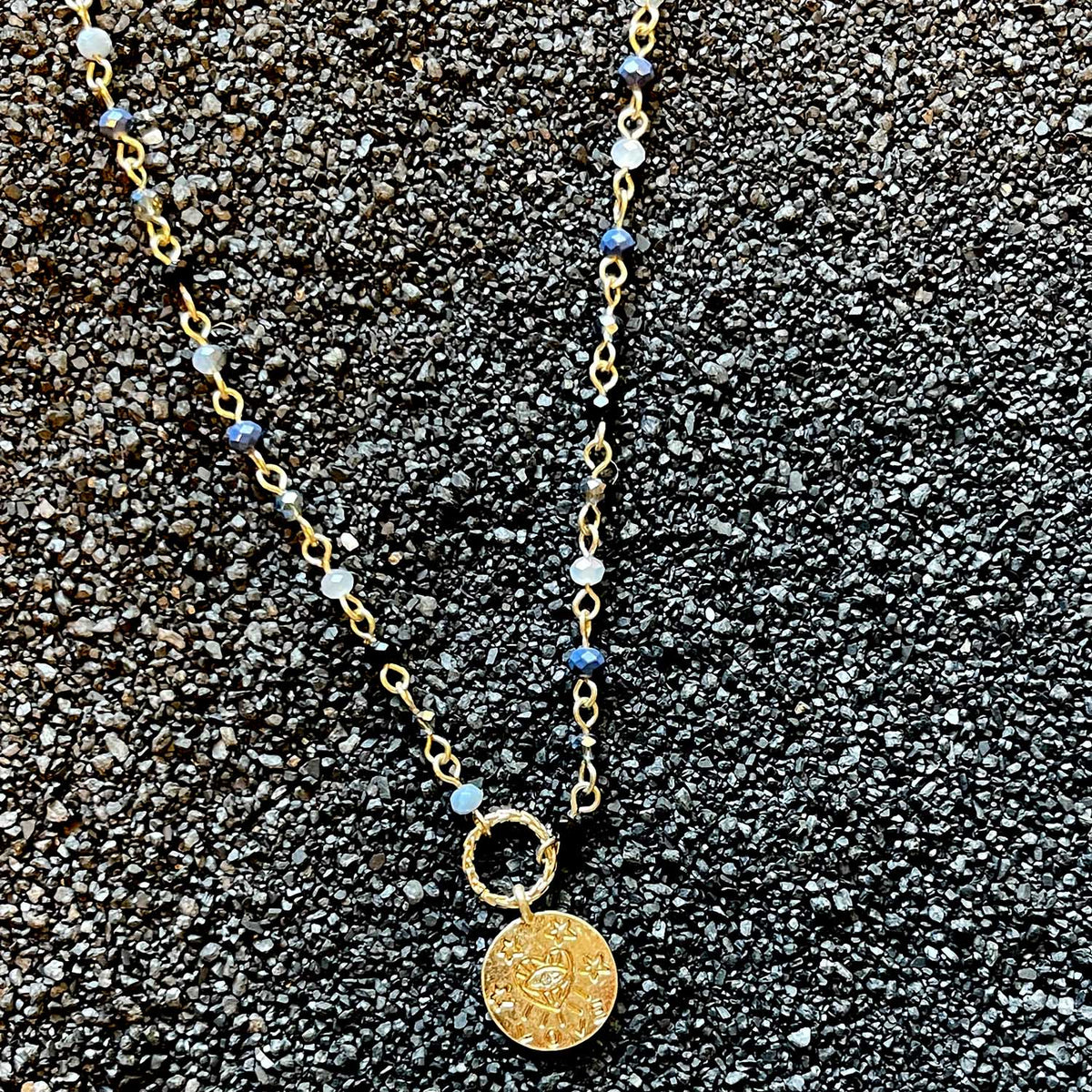 Heart Evil Eye Icon Seed Bead Necklace