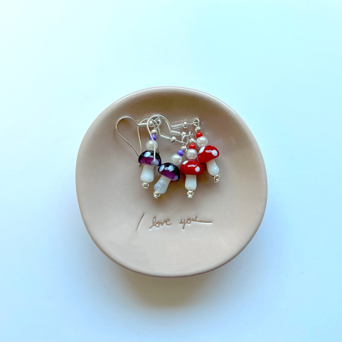 Colorful Seed Bead Pearl Glass Mushroom Earrings