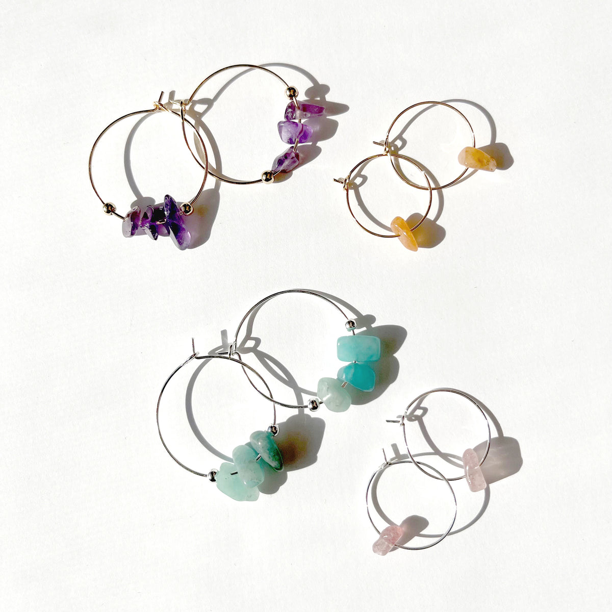 Natural Stone Chip Hoop Earrings