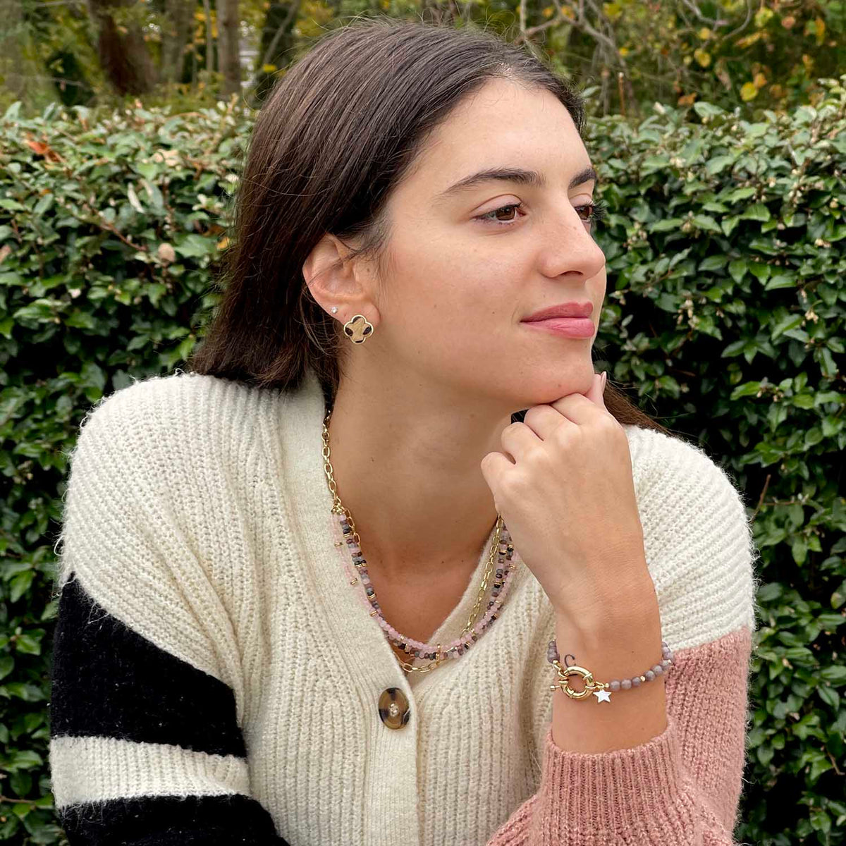 Natural Stone with Mother of Pearl Star Gold Bracelet