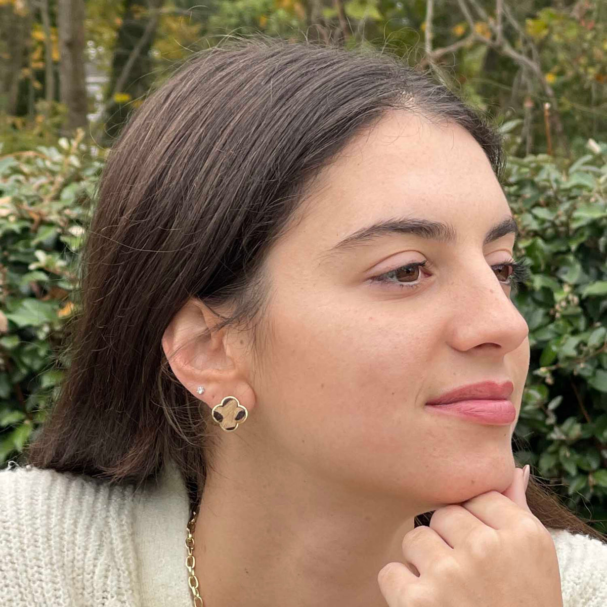 Fleur De Lis Animal Print Gold Earrings