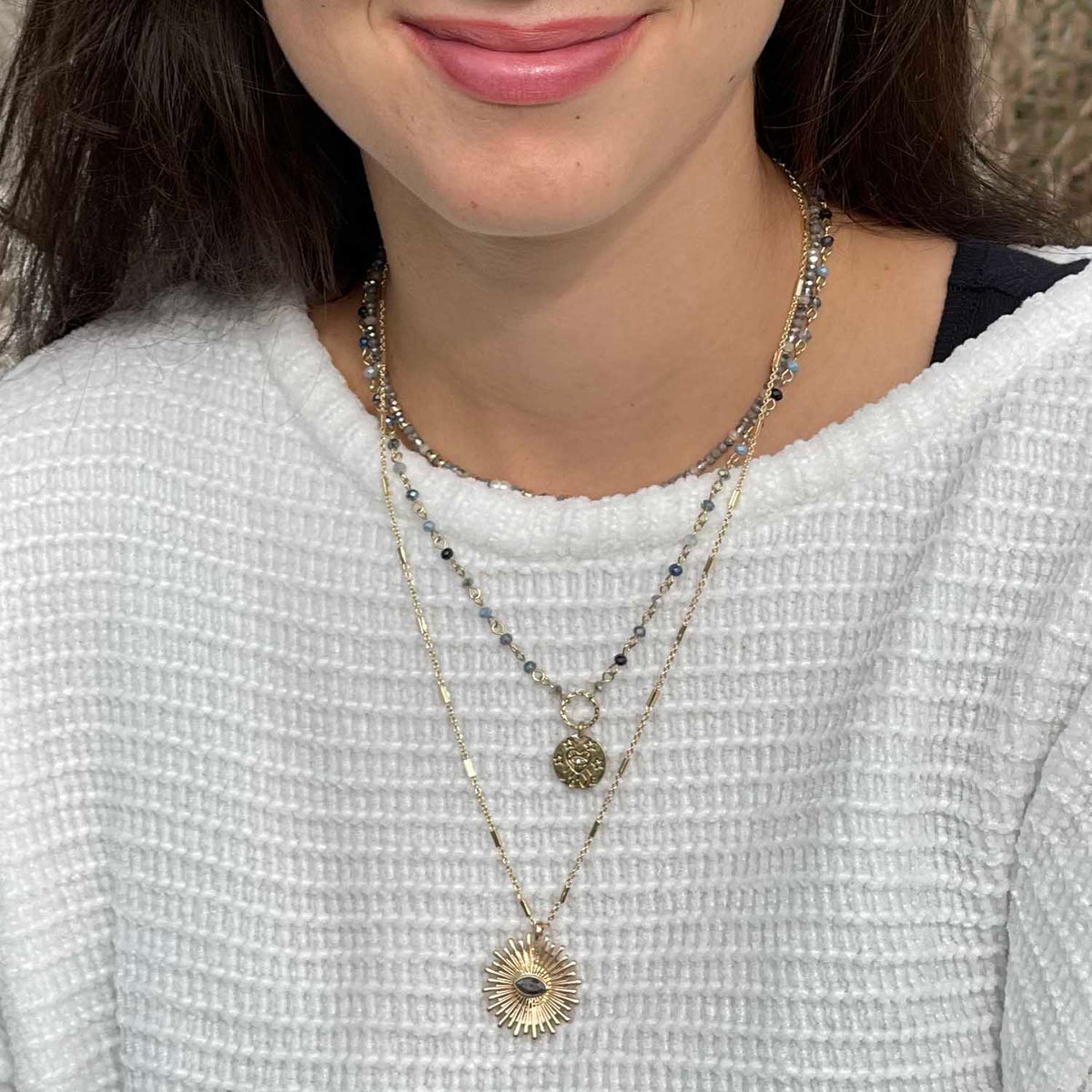 Heart Evil Eye Icon Seed Bead Necklace