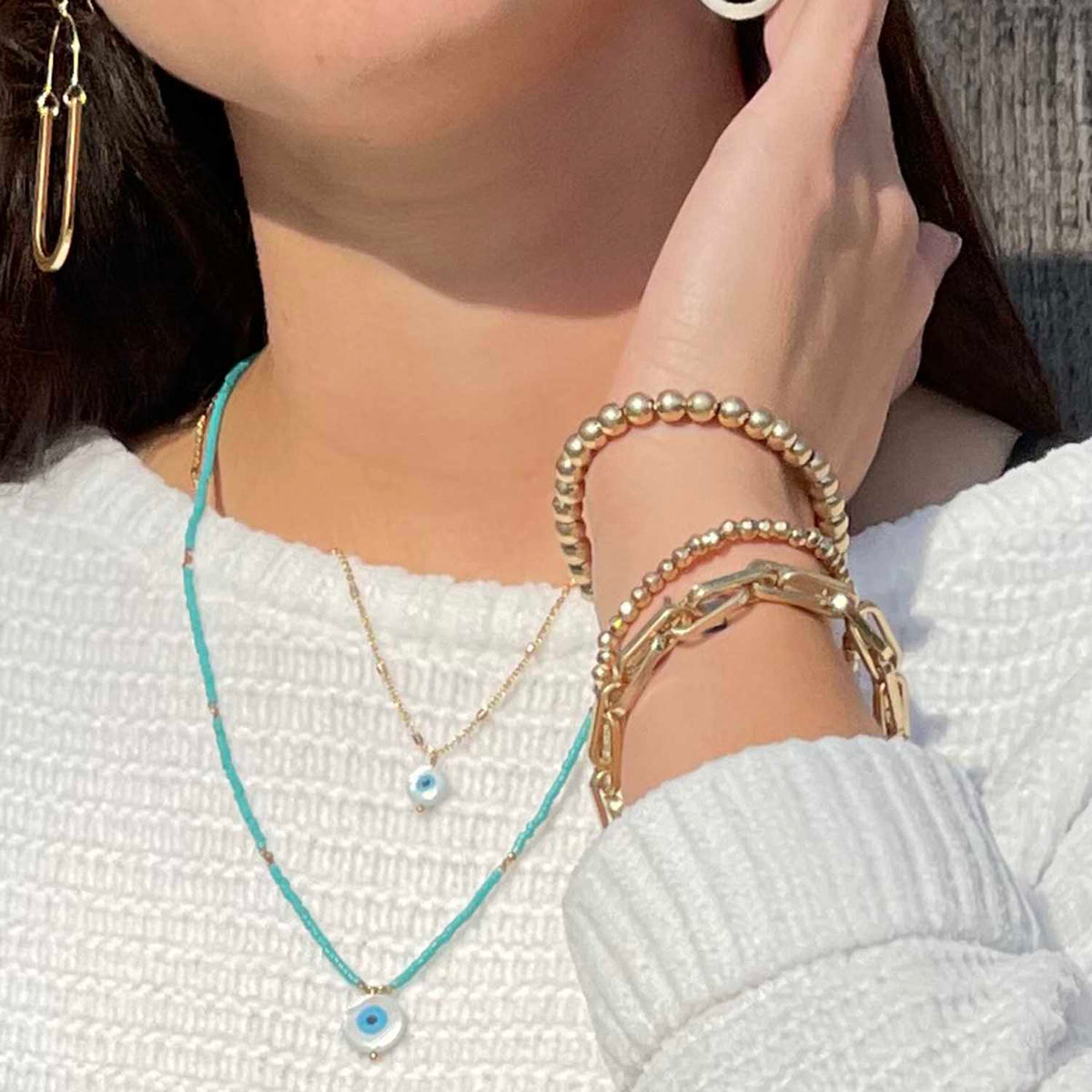 Three Strand Gold Link &amp; Balls Bracelet