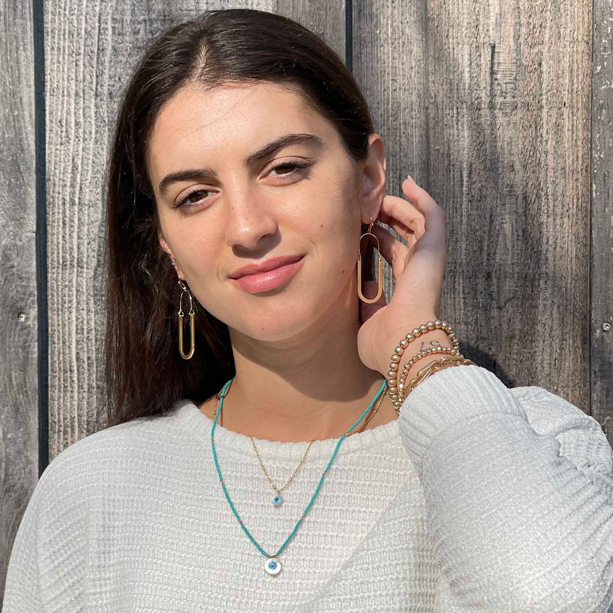 Two Strand Gold Turquoise Seedbead Evil Eye Necklace